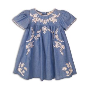 Šaty dievčenské bavlnené vyšívané, Minoti, Picnic 3, modrá - 98/104