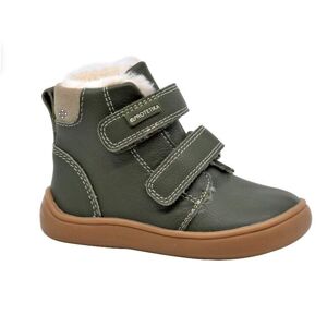 Dievčenské zimné topánky Barefoot DENY KHAKI, Protetika, zelená - 35